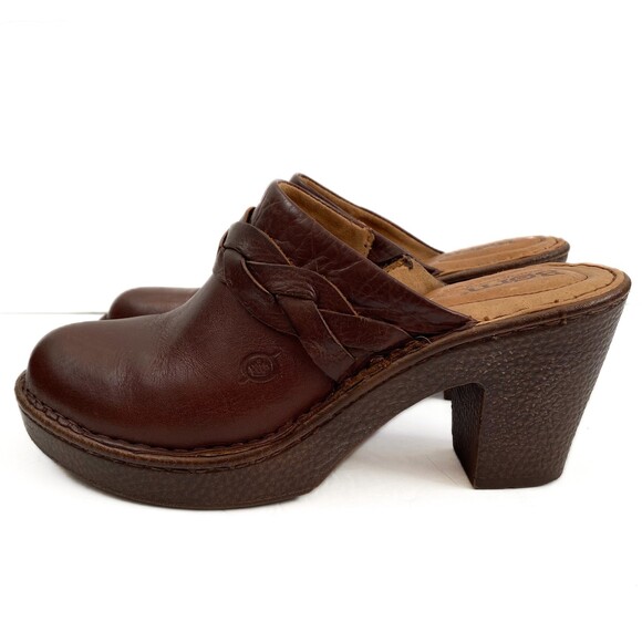 Børn Dark Brown Heeled Slip On Braided Acents Clog Mule Size 8 - Picture 5 of 13